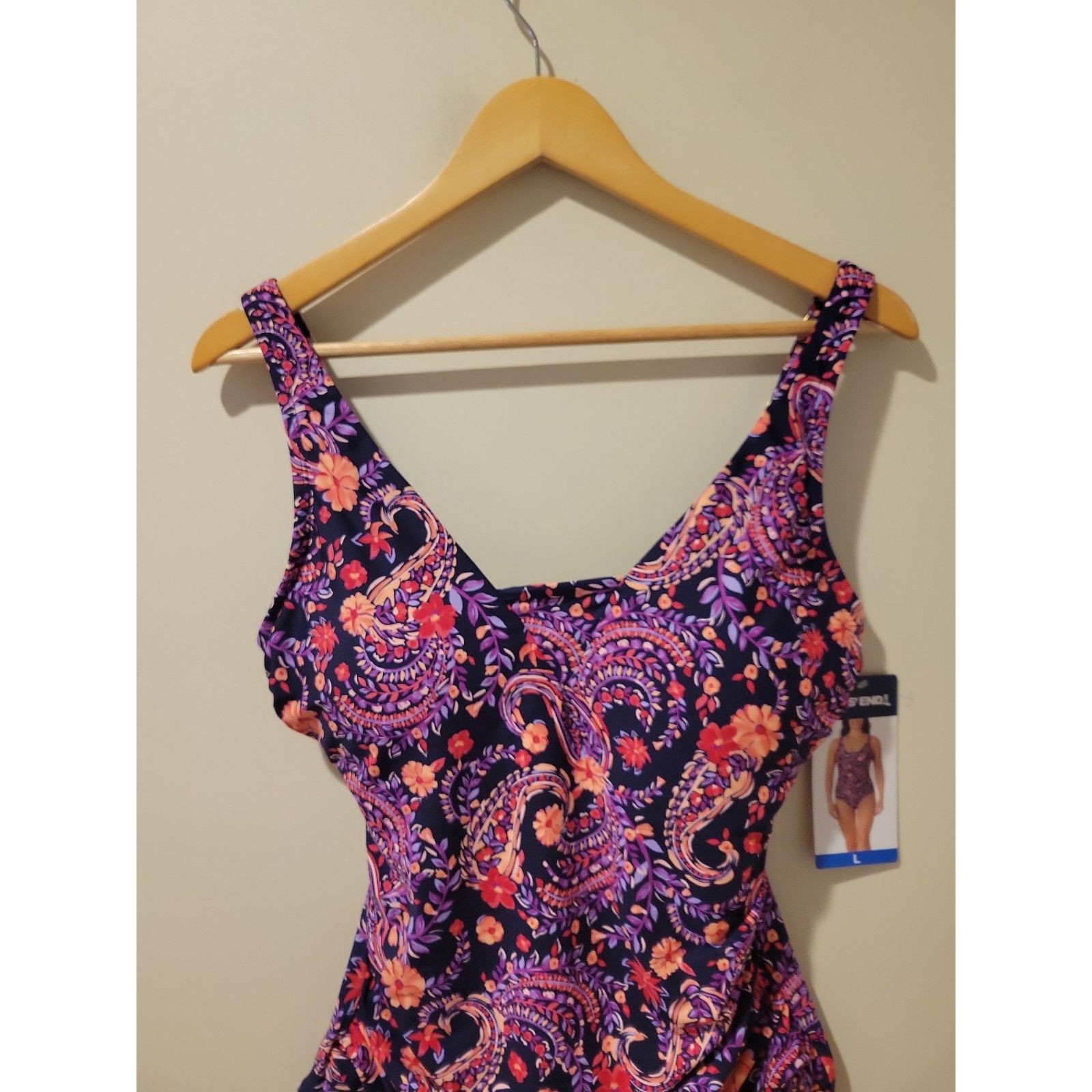 Nwt Lands' End Tummy Control One Piece Swimsuit Paisley Purple Size L Floral — image 3 of 8